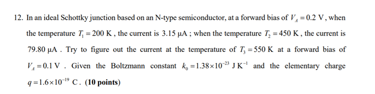 Solved 12. In an ideal Schottky junction based on an N-type | Chegg.com