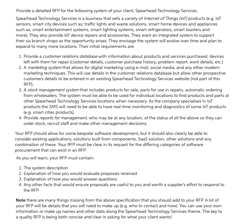 Provide a detailed RFP for the following system of | Chegg.com