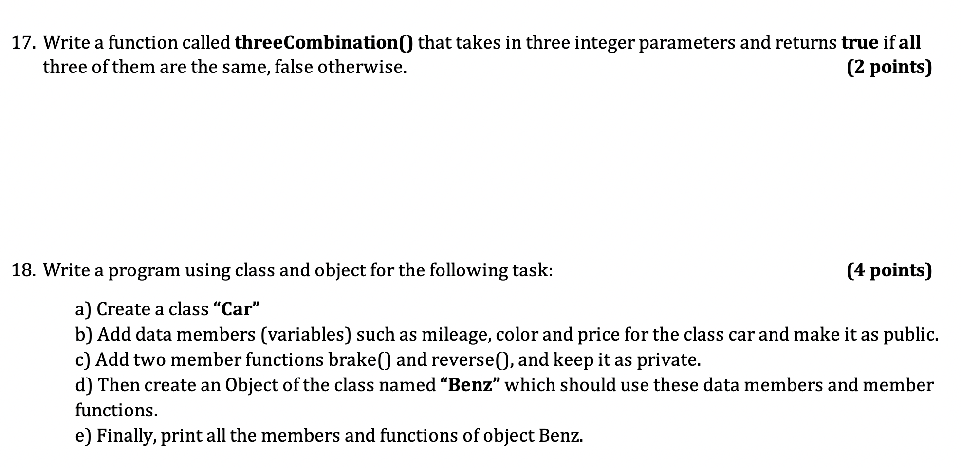17. Write a function called threeCombination() that | Chegg.com