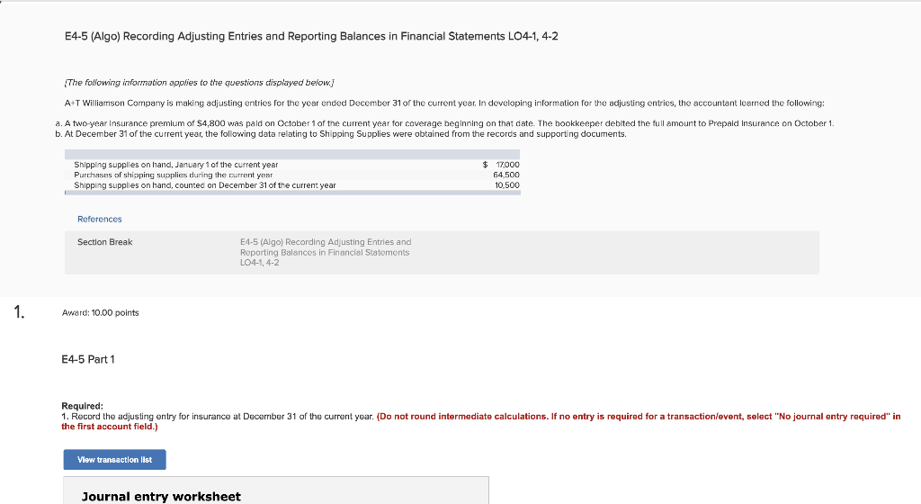 Solved E45 (Algo) Recording Adjusting Entries and Reporting