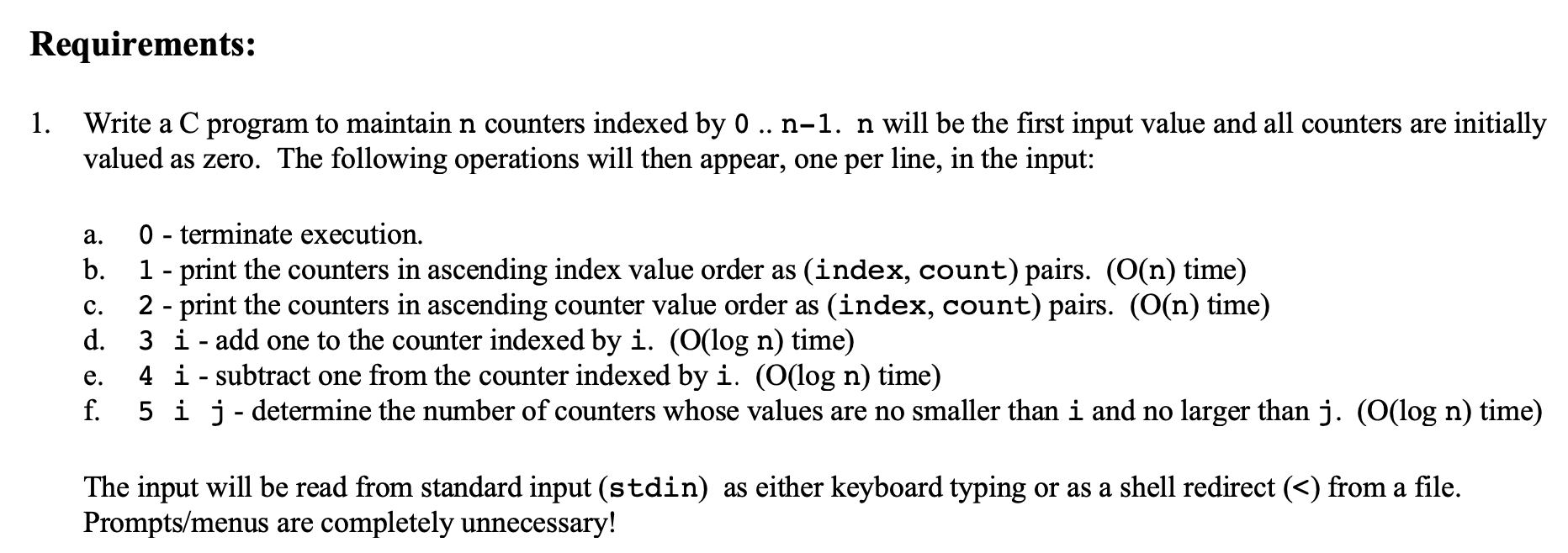 Solved 1. Write a C program to maintain n counters indexed | Chegg.com