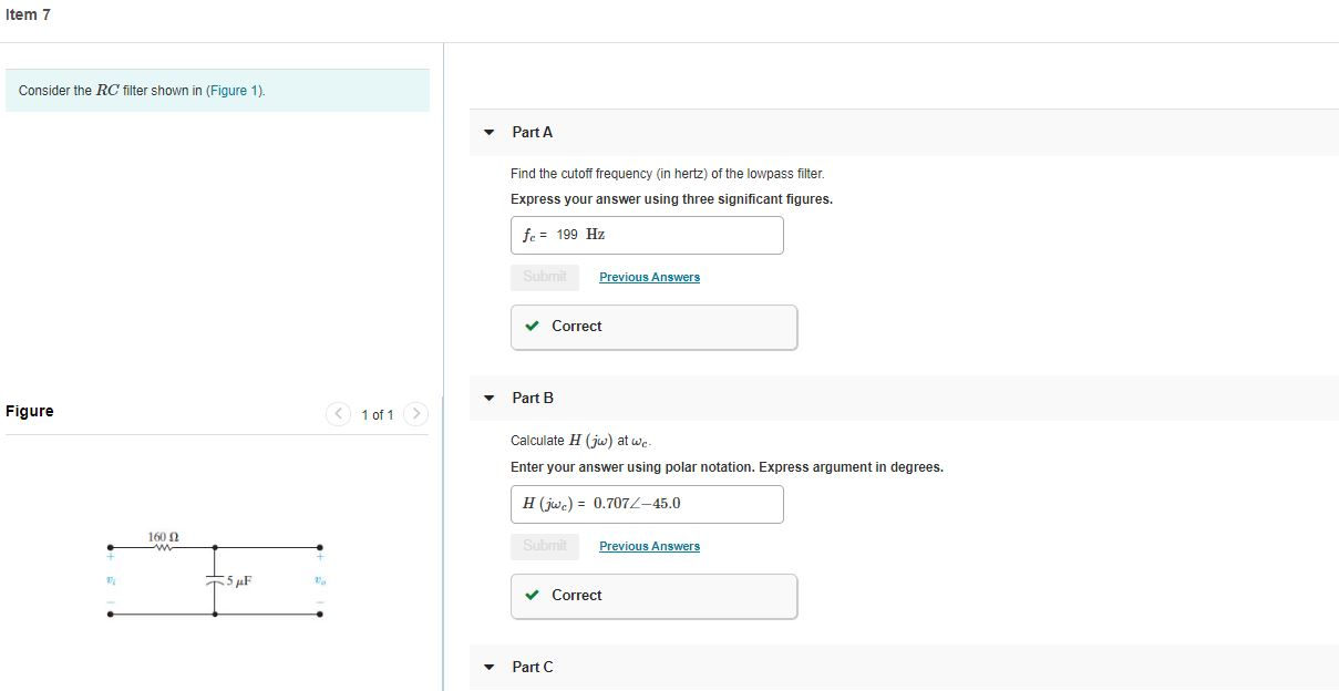 Solved Item 7 Consider the RC filter shown in (Figure 1). | Chegg.com