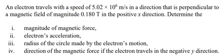 Solved An electron travels with a speed of 5.02 x 10 m/s in | Chegg.com