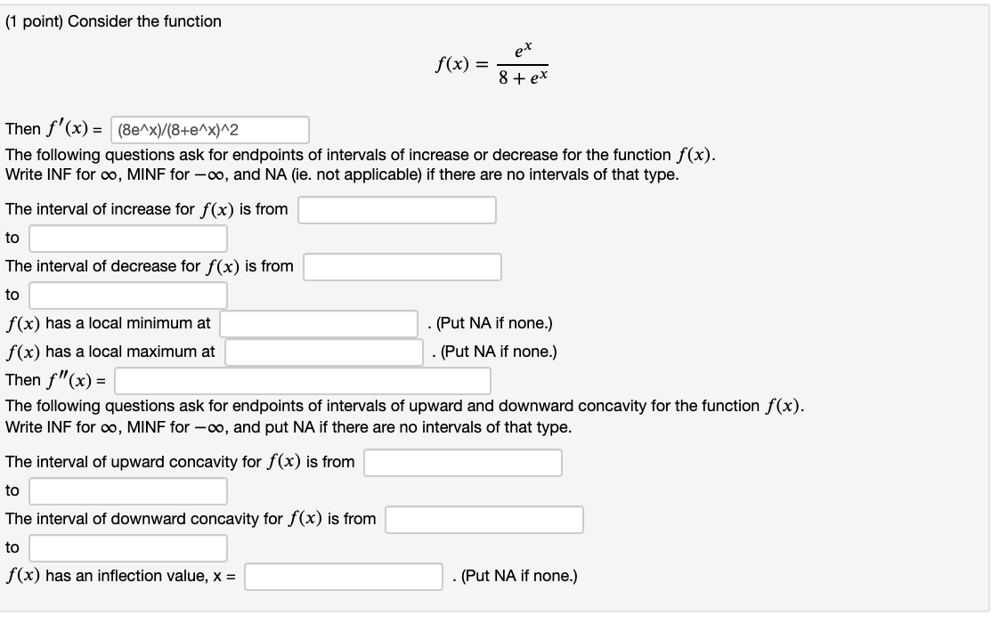 Solved 1 Point Consider The Function Ex F X 8 Ex Then