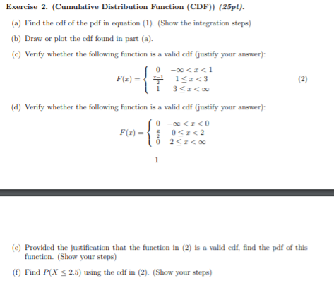 Solved Exercise 2. (Cumulative Distribution Function (CDF)) | Chegg.com