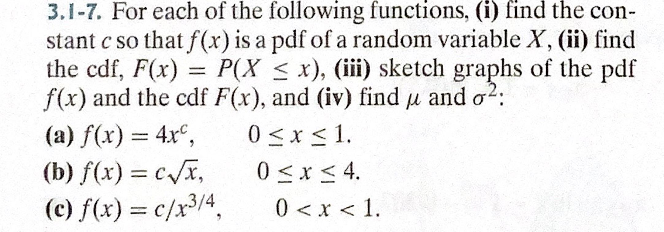 Solved 3.1-7. For each of the following functions, (i) find | Chegg.com