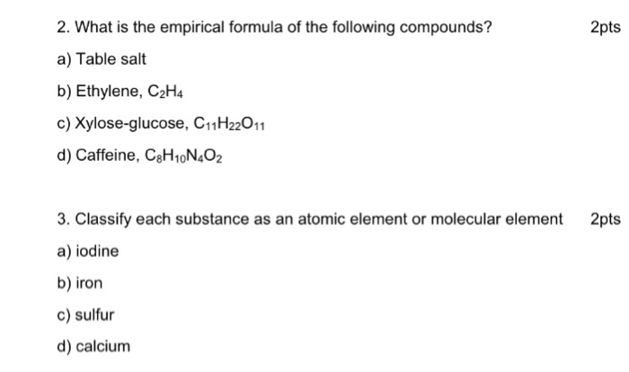 Solved 2pts 2. What is the empirical formula of the Chegg