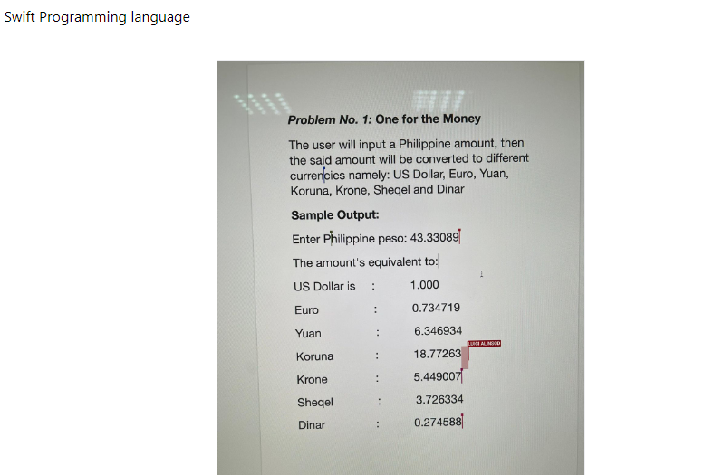 Solved Swift Programming language Problem No. 1: One for the | Chegg.com