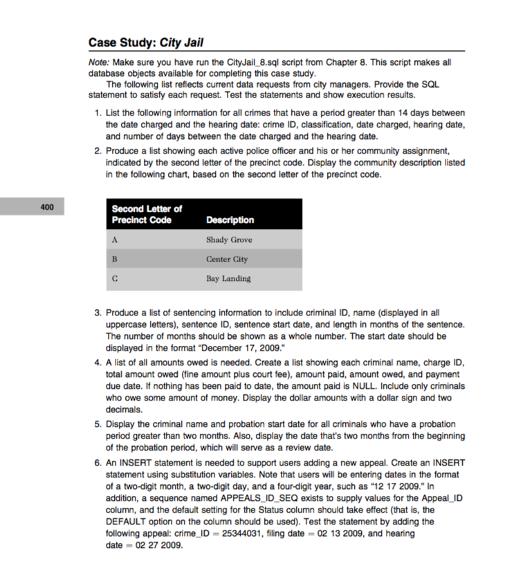 Case Study: City Jail database objects available for | Chegg.com