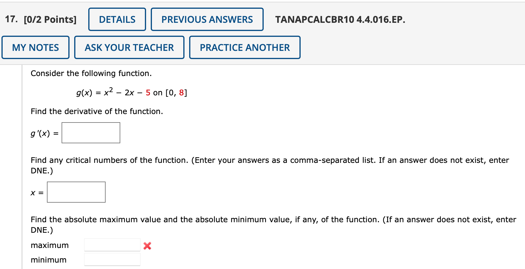 Solved Consider the following function. g(x)=x2−2x−5 on | Chegg.com