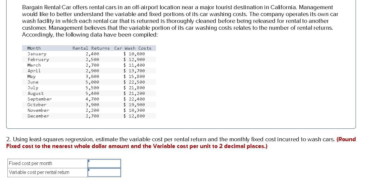 Solved Bargain Rental Car offers rental cars in an