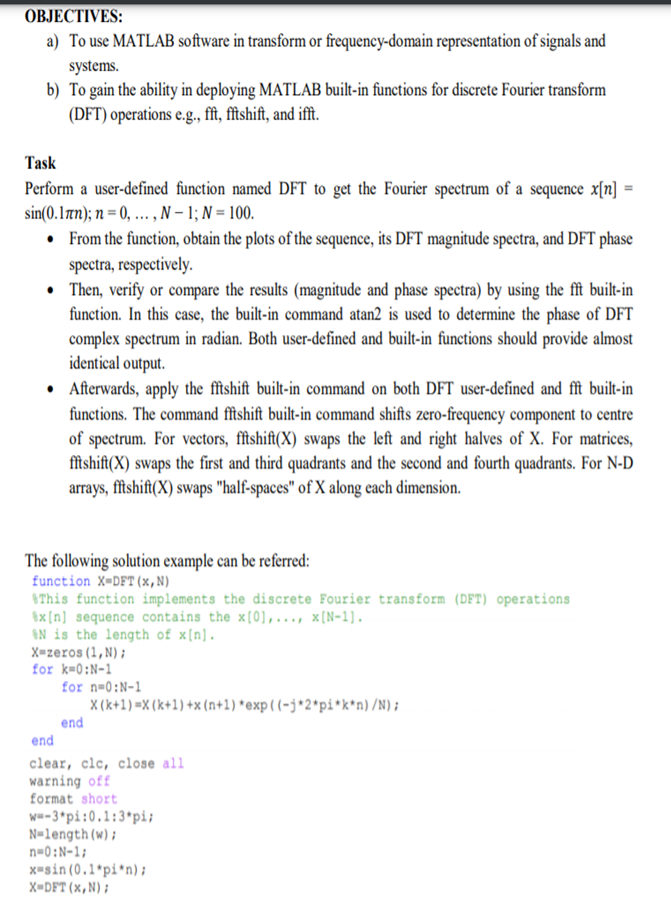 OBJECTIVES: a) To use MATLAB software in transform or | Chegg.com
