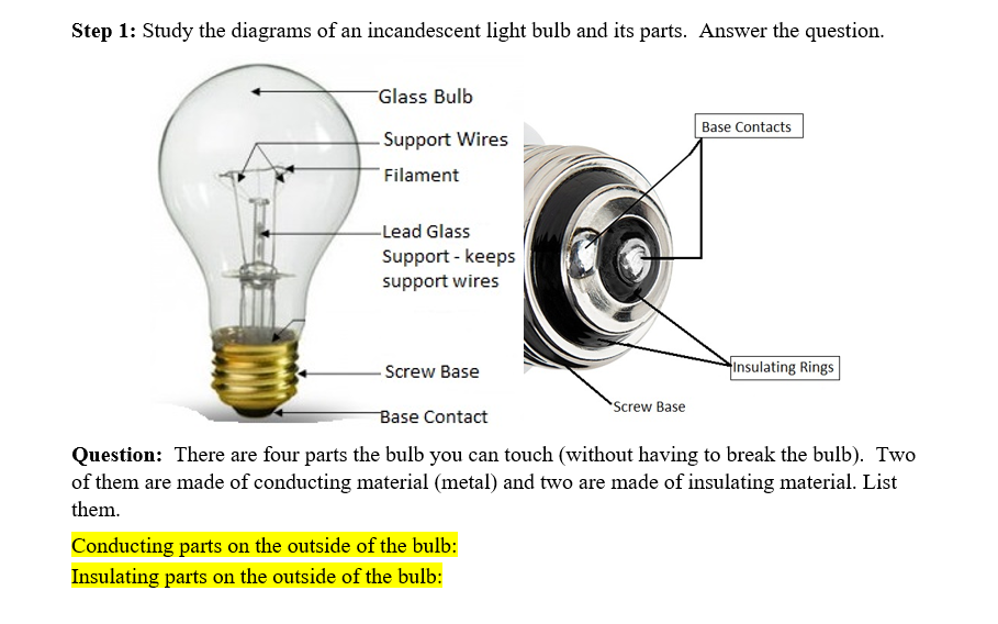 incandescent light bulb parts