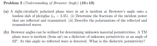 Solved Problem 3 (Understanding of Brewster Angle) (10+10) | Chegg.com