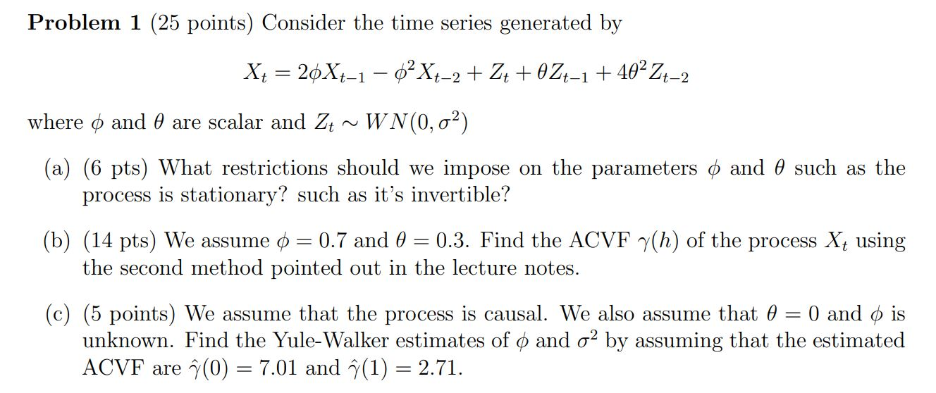 Problem 1 (25 points) Consider the time series | Chegg.com