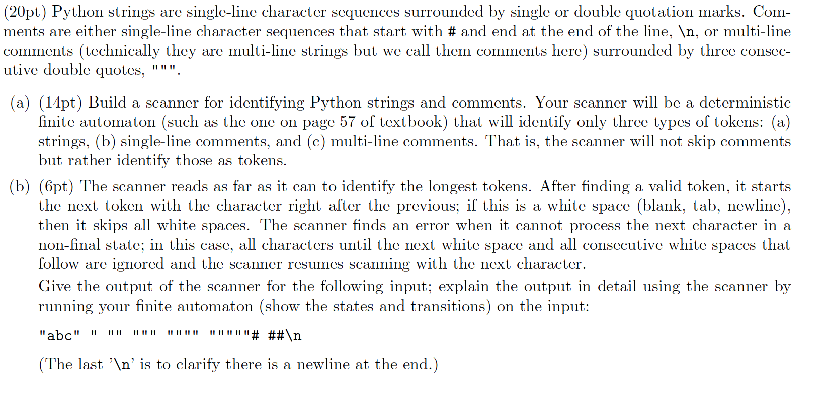 (20pt) Python strings are single-line character | Chegg.com