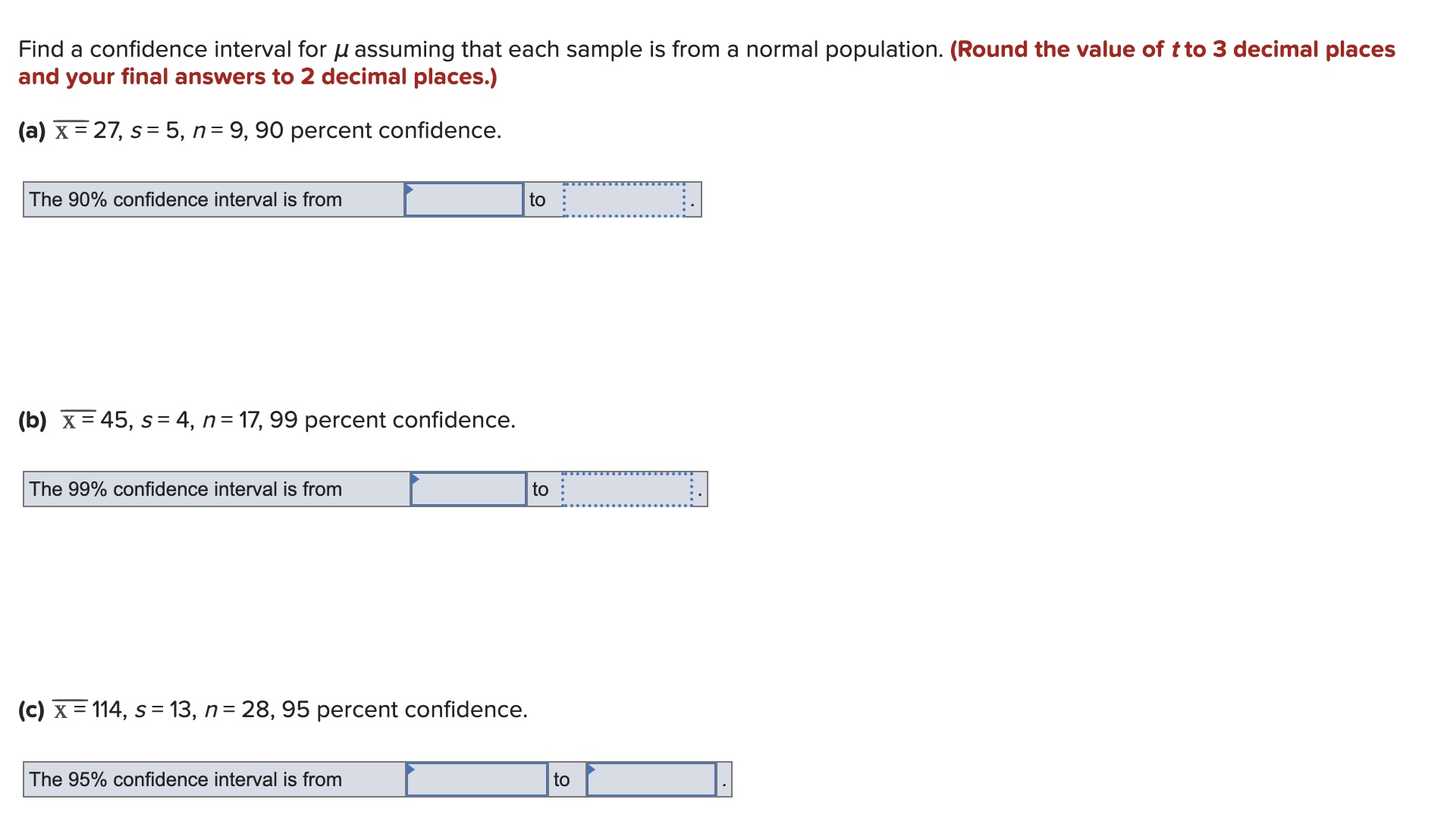 Solved Find a confidence interval for μ assuming that each | Chegg.com