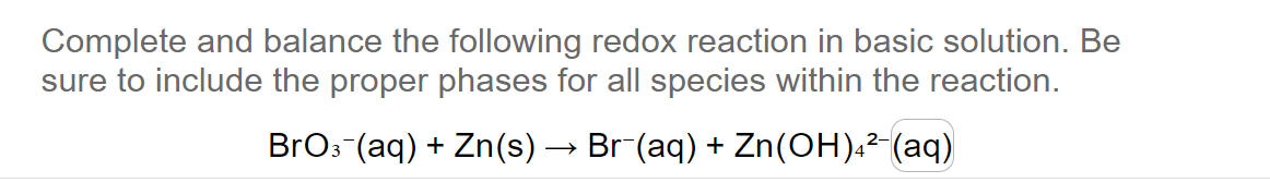 Solved Complete And Balance The Following Redox Reaction In | Chegg.com