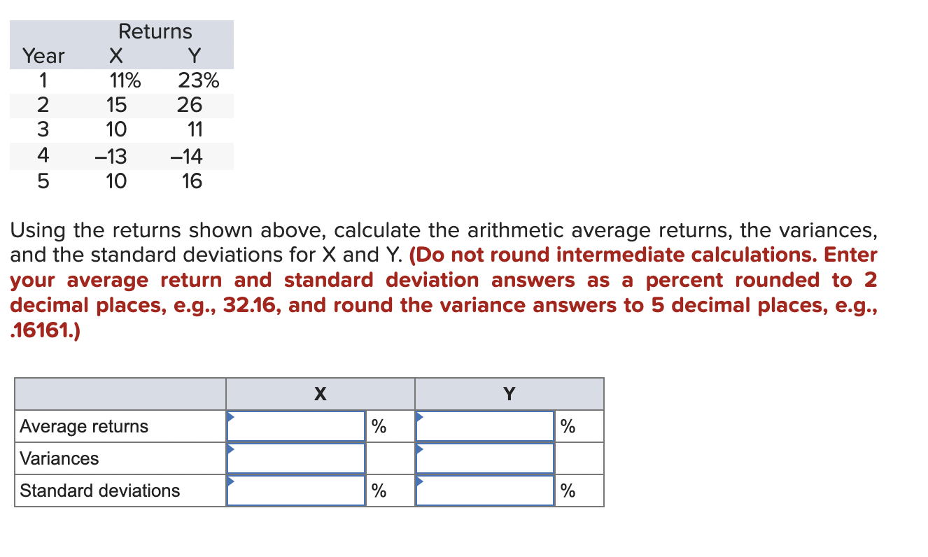 Solved Using the returns shown above, calculate the | Chegg.com