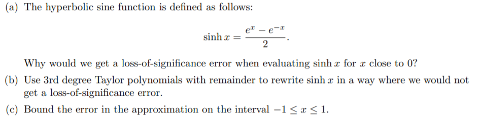 Solved (a) The hyperbolic sine function is defined as | Chegg.com