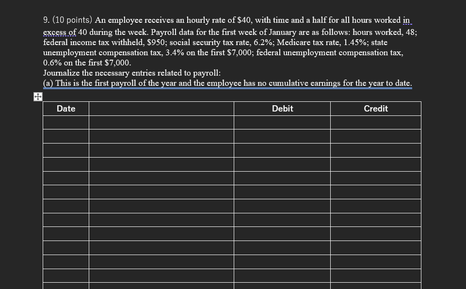 Solved 9. (10 points) An employee receives an hourly rate of | Chegg.com