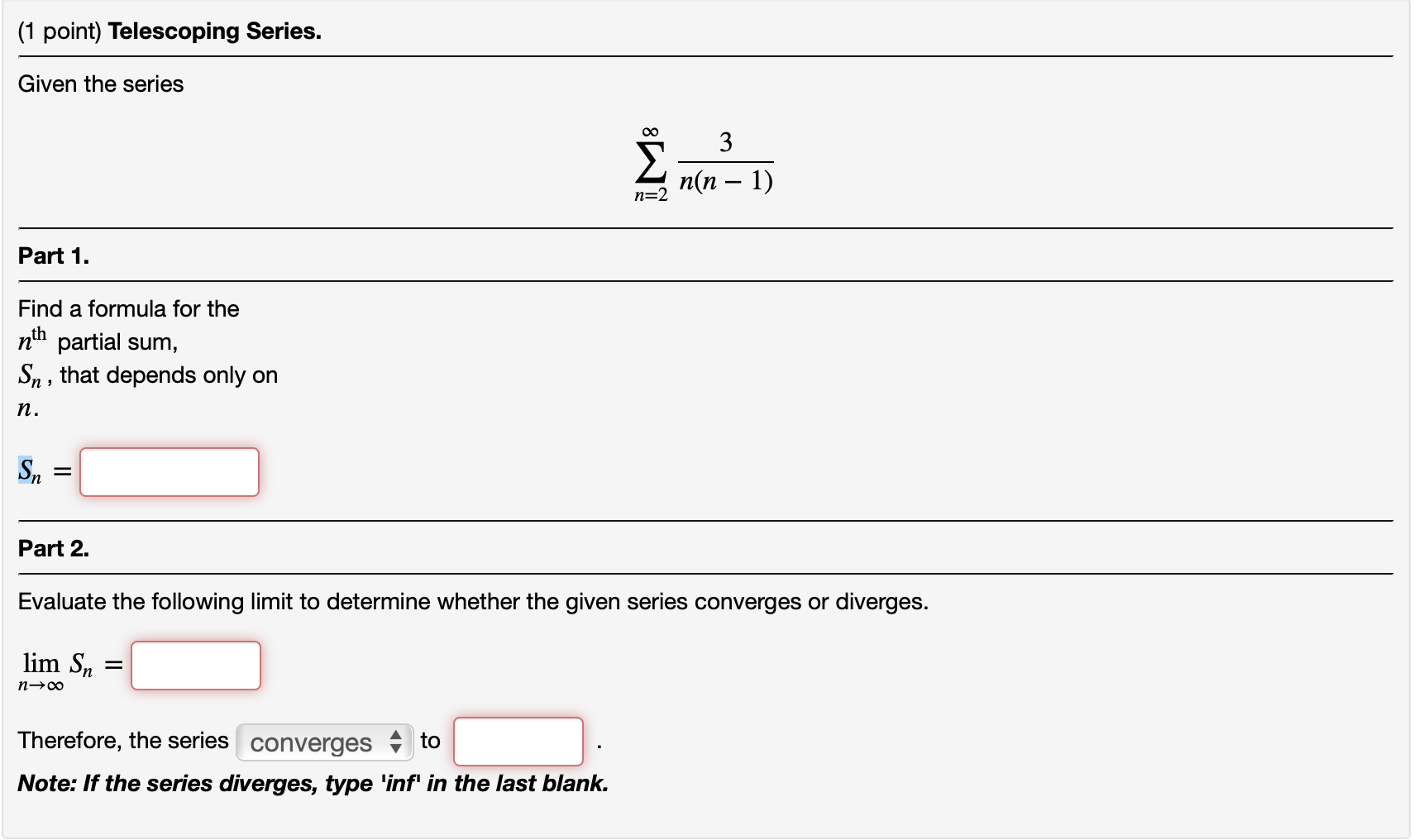 Solved 1 Point Telescoping Series Given The Series 3 N N Chegg Com