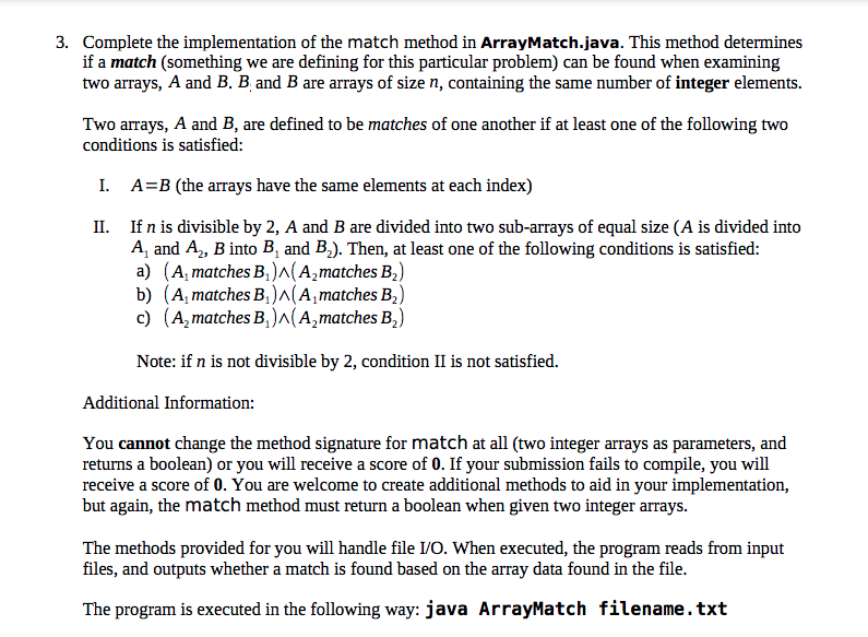 Solved 3. Complete the implementation of the match method in | Chegg.com
