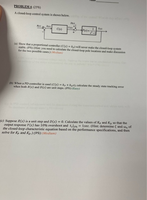 PROBLEM+ (25%) A closed-loop control system is shown | Chegg.com