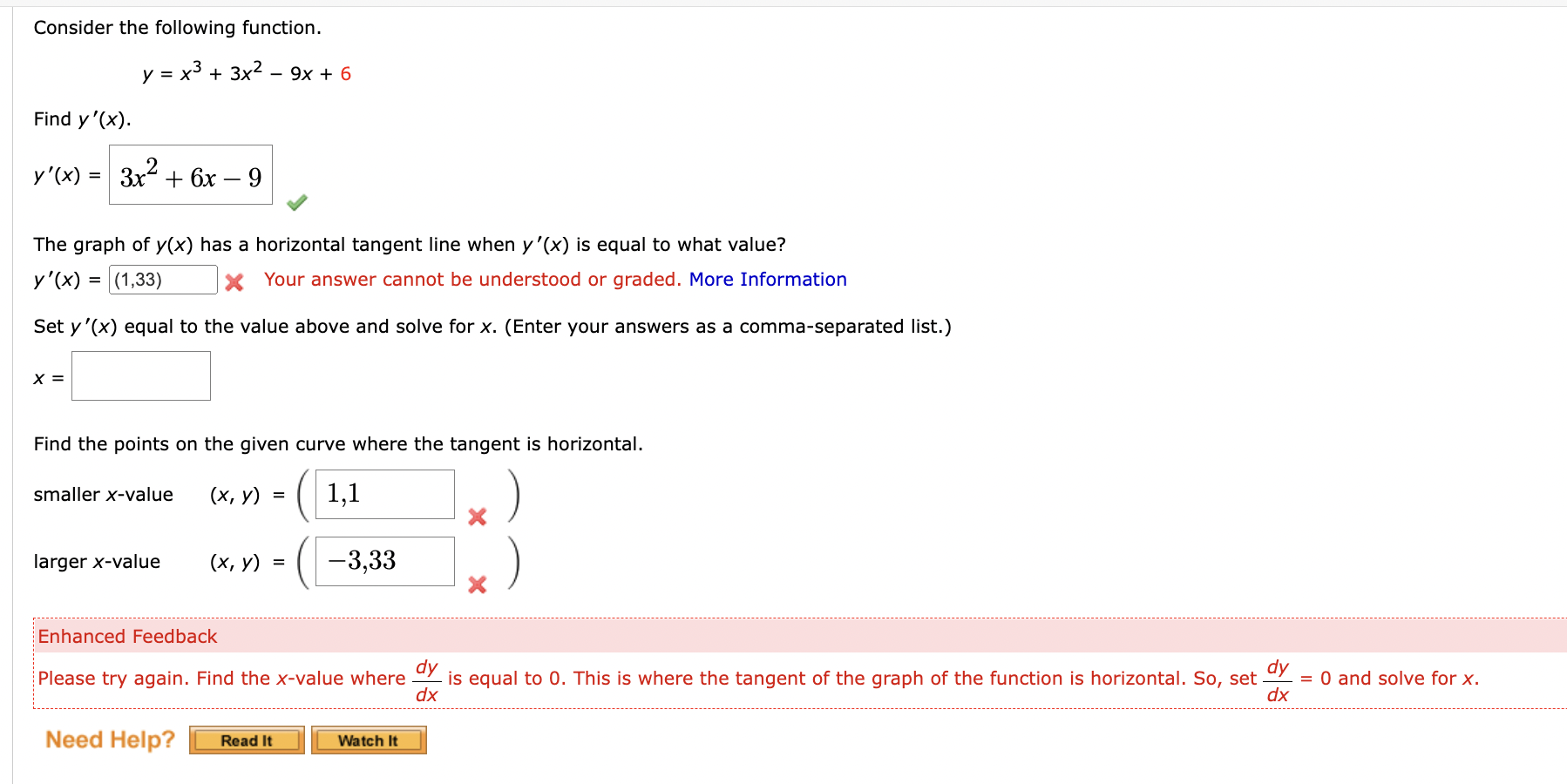 Solved Consider The Following Function. Y=x3+3x2−9x+6 Find | Chegg.com