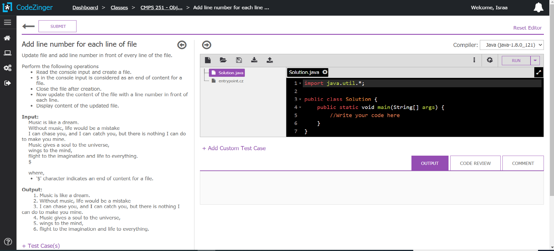 Solved Add line number for each line of file in Java | Chegg.com