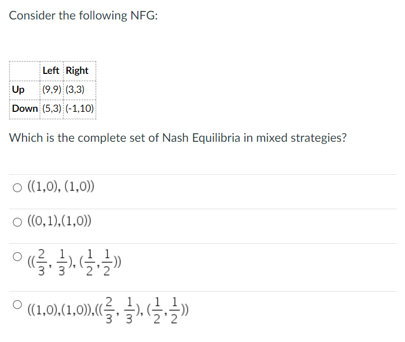 Solved Consider the Normal Form Game characterized in the | Chegg.com