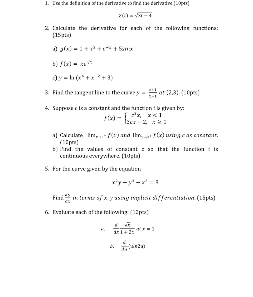 Solved 1. Use the definition of the derivative to find the | Chegg.com