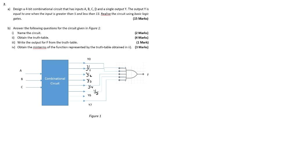 Solved 2. A) Design A 4-bit Combinational Circuit That Has | Chegg.com