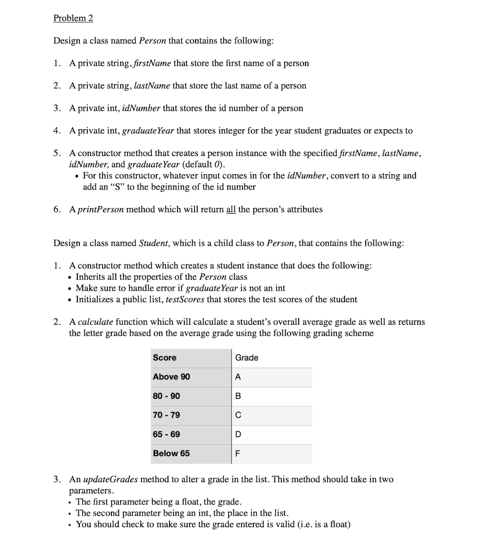 Solved Problem 2 Design a class named Person that contains | Chegg.com