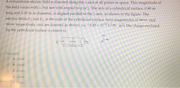 Solved A Nonuniform Electric Field Is Directed Along The 1394