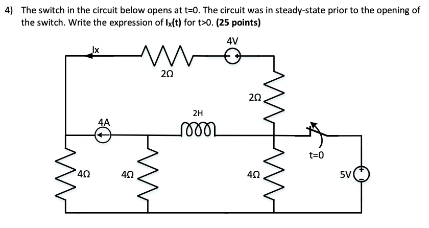 Solved 4) The switch in the circuit below opens at t=0. The | Chegg.com