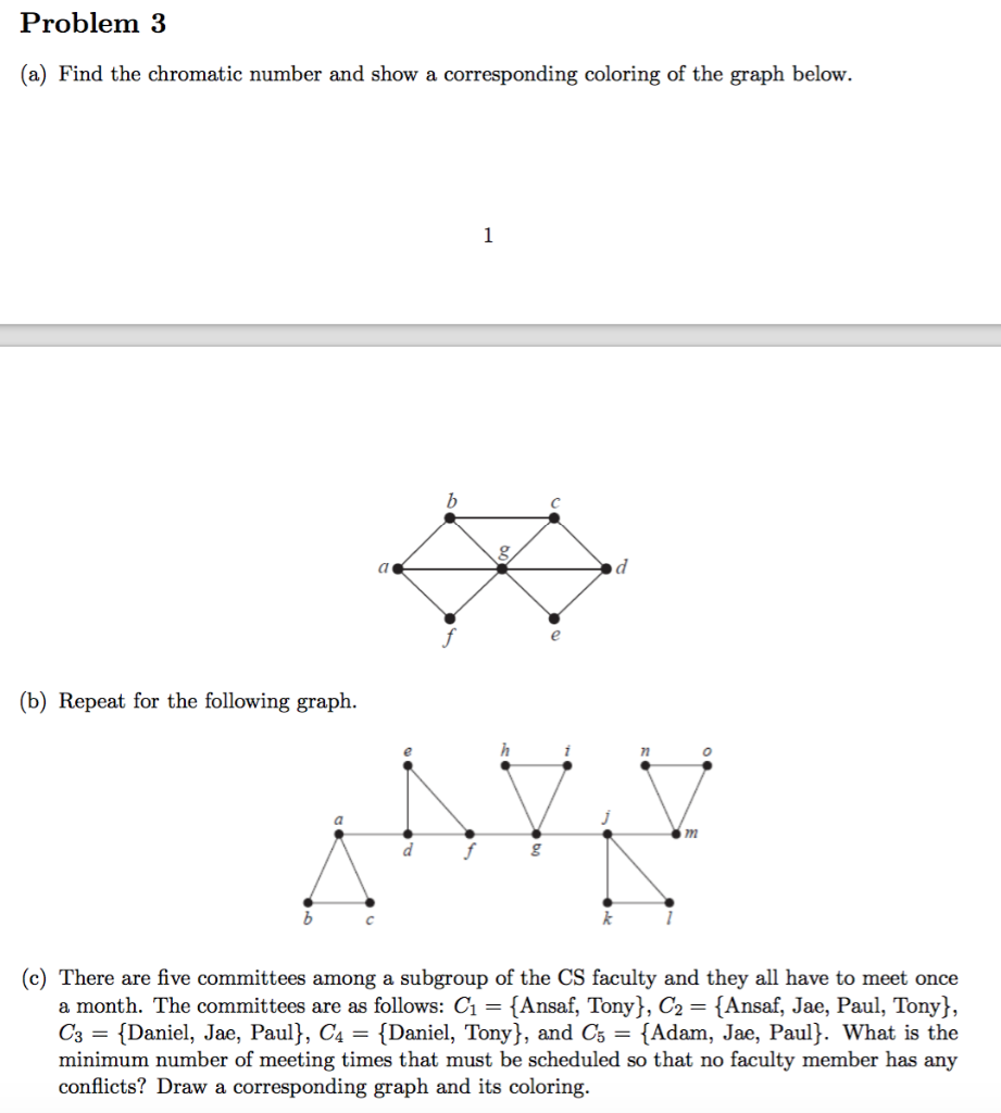 Solved Problem 3 (a) Find the chromatic number and show a | Chegg.com