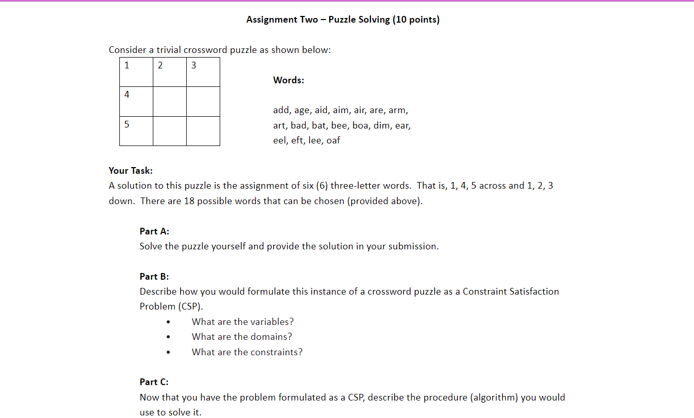 Solved Consider a trivial crossword puzzle as shown below: Chegg com