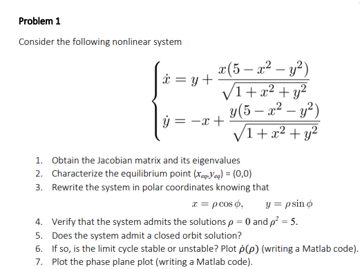 Solved Problem 1 Consider The Following Nonlinear System X(5 | Chegg.com