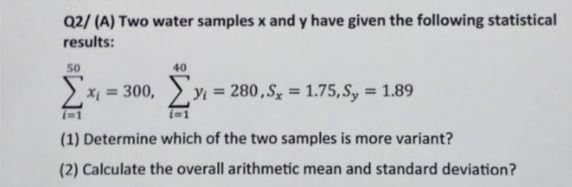 Solved 02/(A) Two water samples x and y have given the | Chegg.com