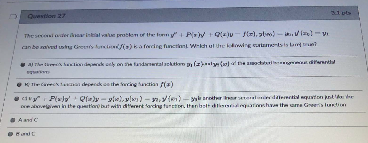 Solved 3 1 Pts Question 27 The Second Order Linear Initia Chegg Com