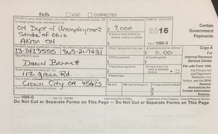 Solved Daniel Bennett-2016 Income tax return information I'm | Chegg.com