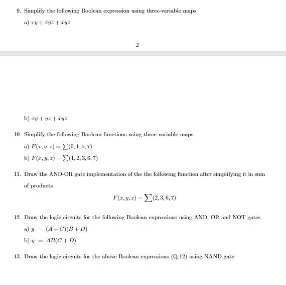 Solved 9. Simplify The Following Boolean Expression Using | Chegg.com