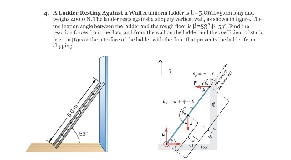 Solved 4. A Ladder Resting Against a Wall A uniform ladder | Chegg.com