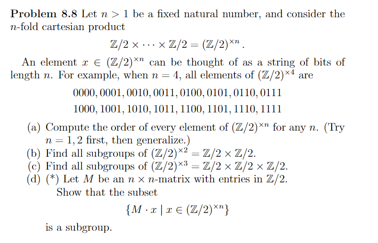 Solved - Problem 8.8 Let n > 1 be a fixed natural number, | Chegg.com