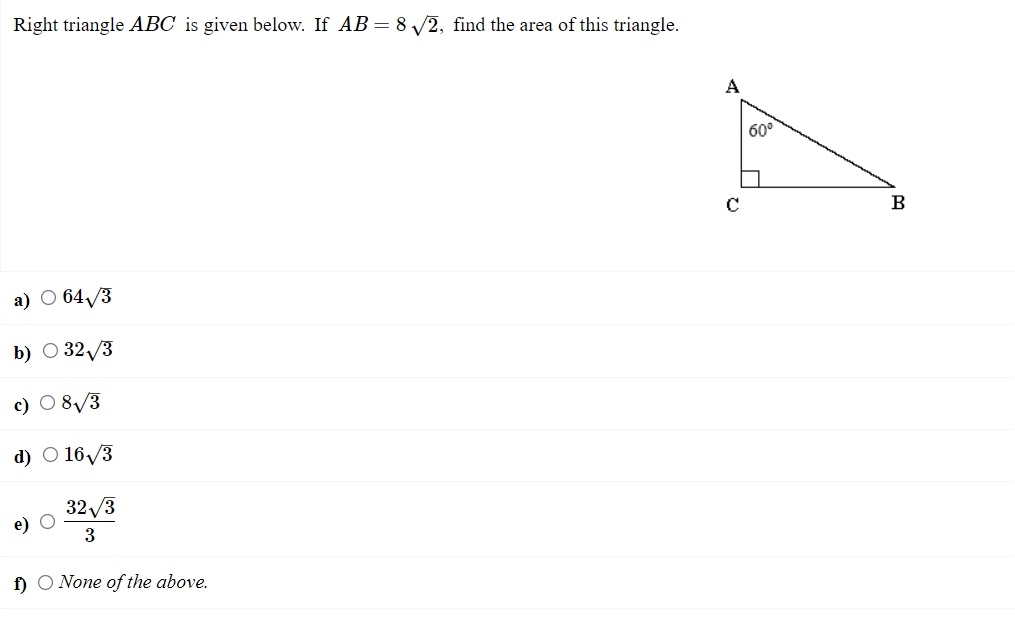 Solved Right triangle ABC is given below. If AB = 82, find | Chegg.com