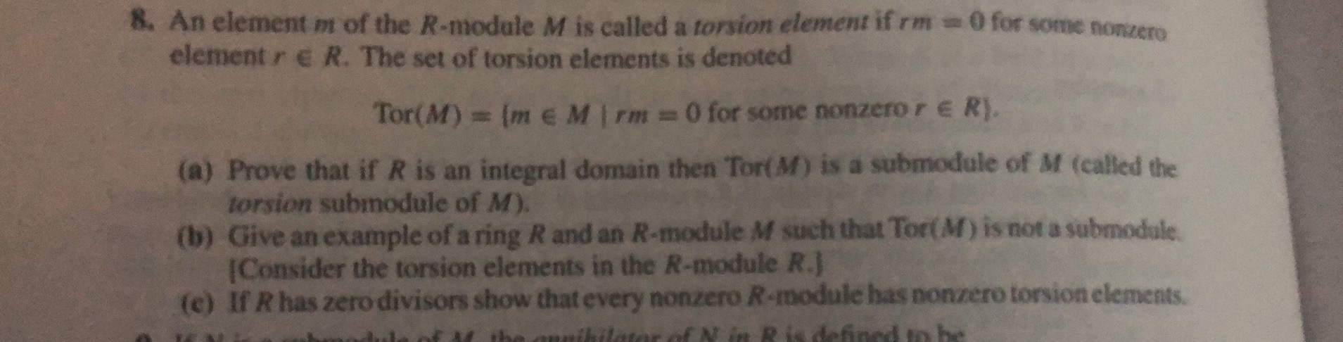 Solved . An element m of the R-module M is called a torsion | Chegg.com