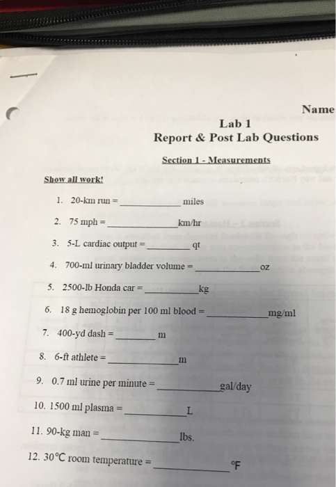 Solved Name Lab 1 Report & Post Lab Questions Section | Chegg.com