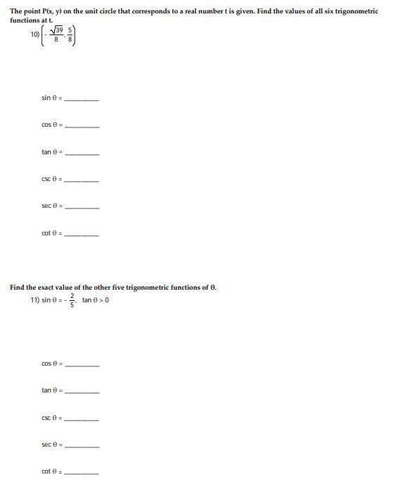 Solved The point Plx, y) on the unit circle that corresponds | Chegg.com