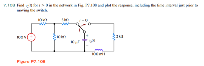 Solved 7.108 Find v (t) for t > 0) in the network in Fig. | Chegg.com